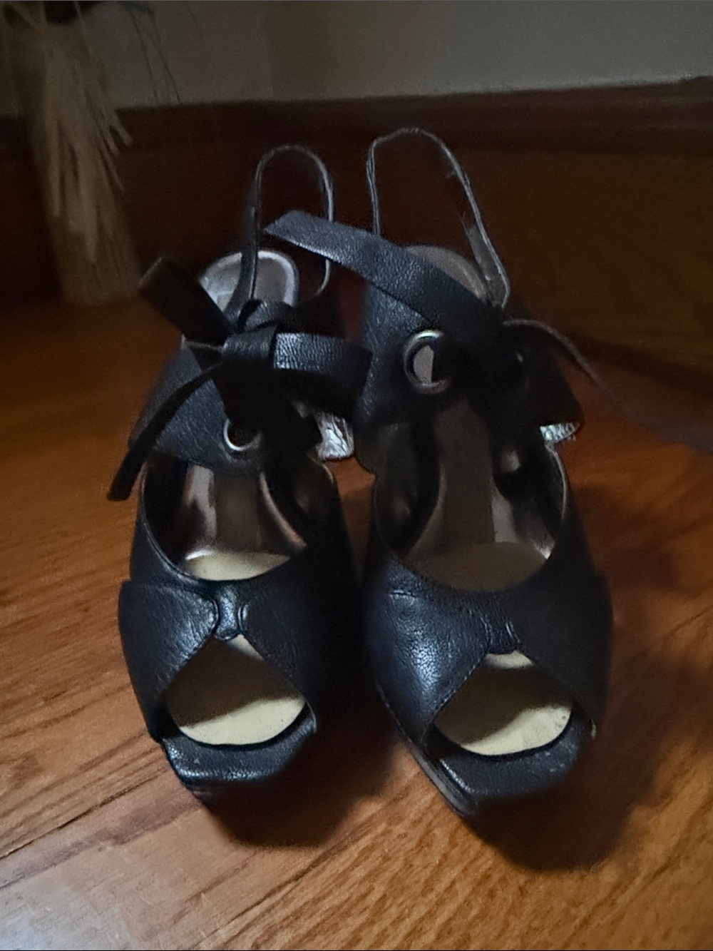 Charles David Black Peep-Toe Ankle Tie Heels